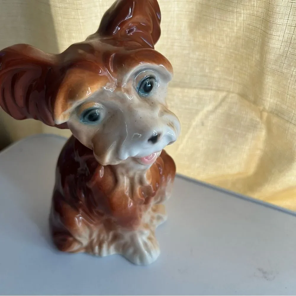 Vintage Shawnee Pottery Spaniel Dog Planter USA Brown & Cream Large 8”